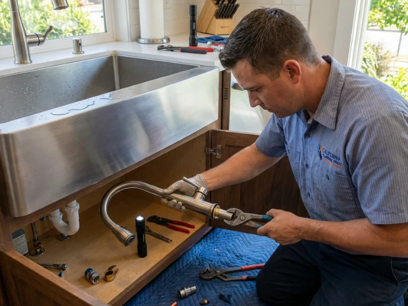 Close-up of a plumber replacing a faucet cartridge and O-ring during a repair