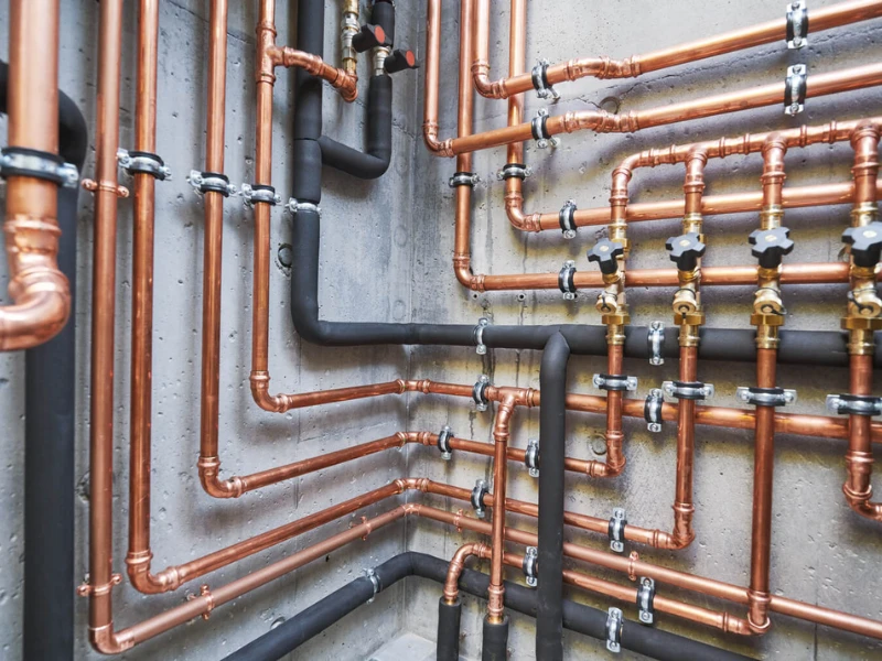 Plumber installing new copper supply pipes during a repipe of an older Chicago home