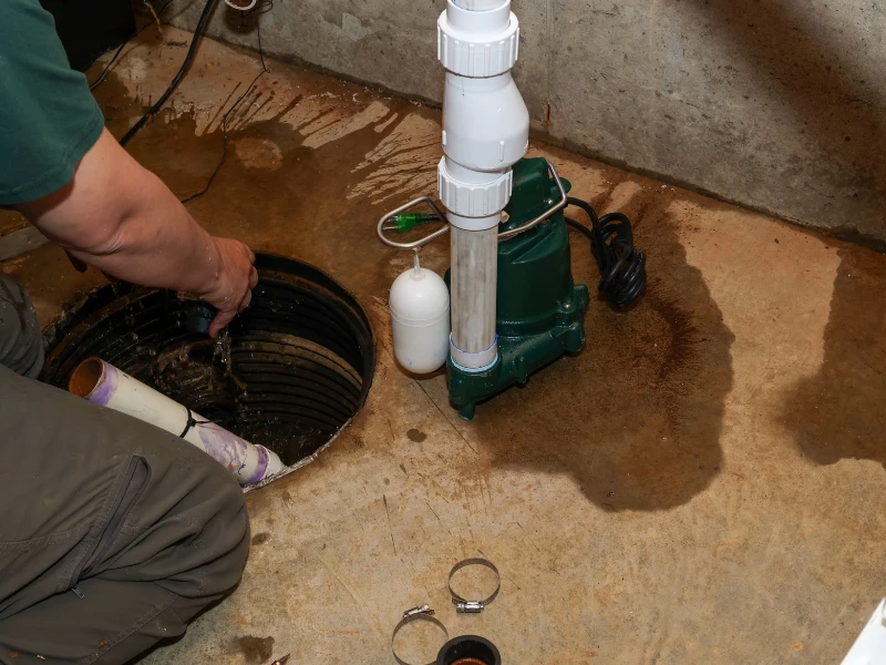 Sump pump in a flooded basement